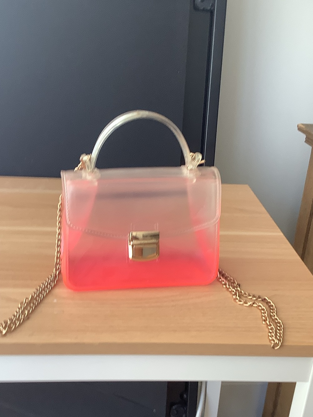 Clear Pink Ombre Mini Crossbody with Gold Chain